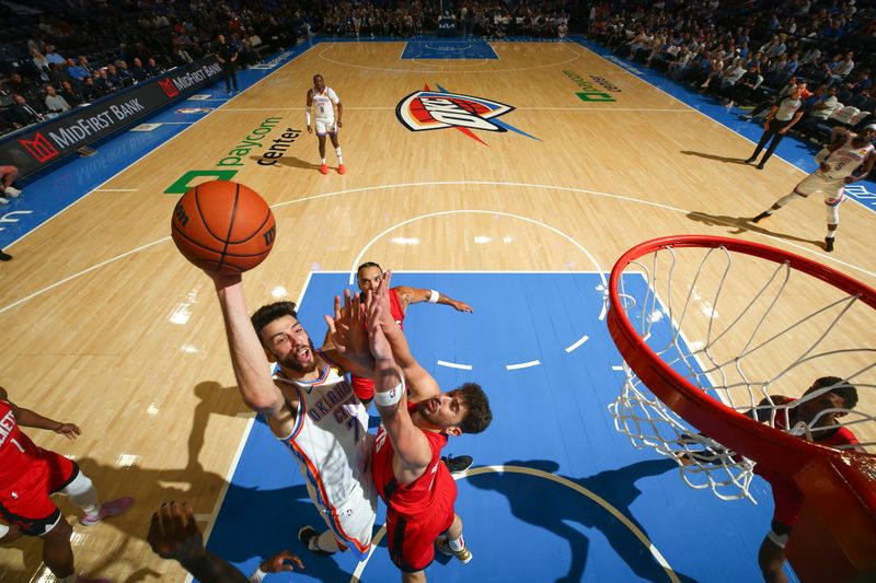 OKLAHOMA CITY, OK - OCTOBER 9: Chet Holmgren #7 of the Oklahoma City Thunder shoots the ball during the game against the Houston Rockets during a NBA pre season game on October 9, 2024 at Paycom Center in Oklahoma City, Oklahoma. NOTE TO USER: User expressly acknowledges and agrees that, by downloading and or using this photograph, User is consenting to the terms and conditions of the Getty Images License Agreement. Mandatory Copyright Notice: Copyright 2024 NBAE (Photo by Zach Beeker/NBAE via Getty Images)