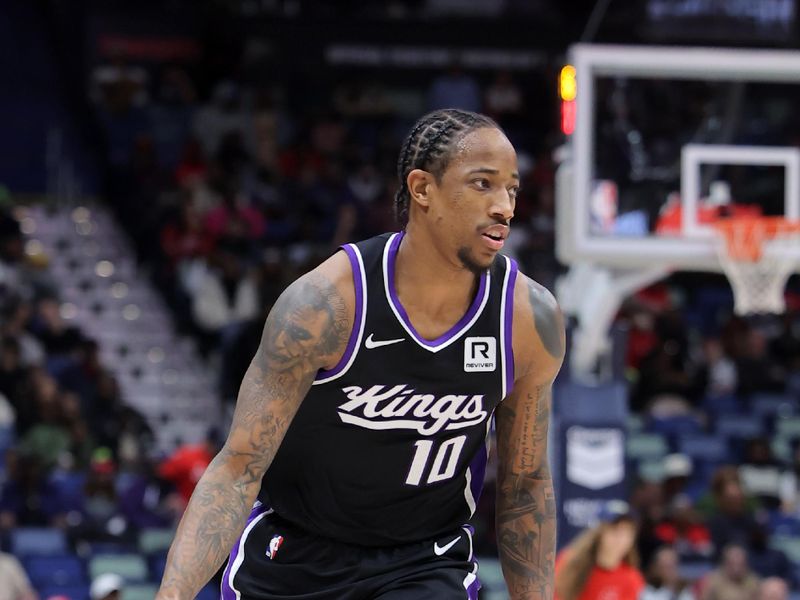 NEW ORLEANS, LOUISIANA - DECEMBER 12: DeMar DeRozan #10 of the Sacramento Kings drives with the ball against the New Orleans Pelicans during a game at the Smoothie King Center on December 12, 2024 in New Orleans, Louisiana. NOTE TO USER: User expressly acknowledges and agrees that, by downloading and or using this Photograph, user is consenting to the terms and conditions of the Getty Images License Agreement. (Photo by Jonathan Bachman/Getty Images)