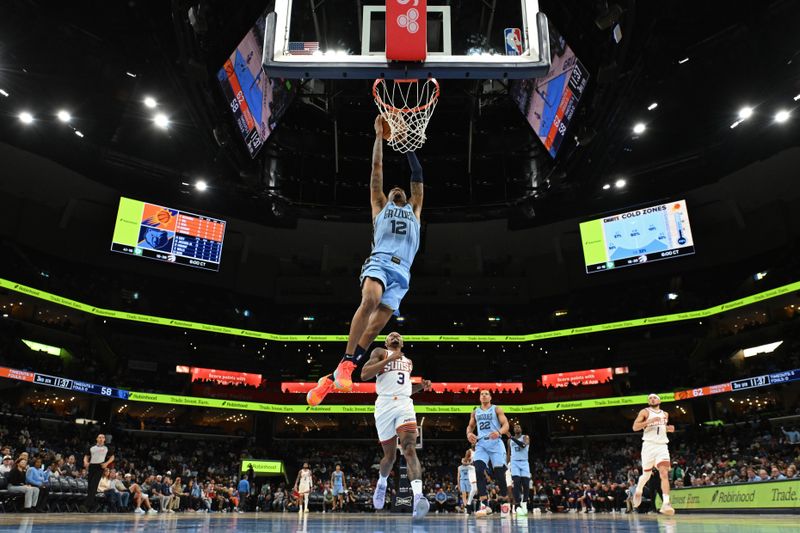 MEMPHIS, TN - FEBRUARY 25: Ja Morant #12 of the Memphis Grizzlies dunks the ball during the game against the Phoenix Suns on February 25, 2025 at FedExForum in Memphis, Tennessee. NOTE TO USER: User expressly acknowledges and agrees that, by downloading and or using this photograph, User is consenting to the terms and conditions of the Getty Images License Agreement. Mandatory Copyright Notice: Copyright 2025 NBAE(Photo by Grant Burke/NBAE via Getty Images)