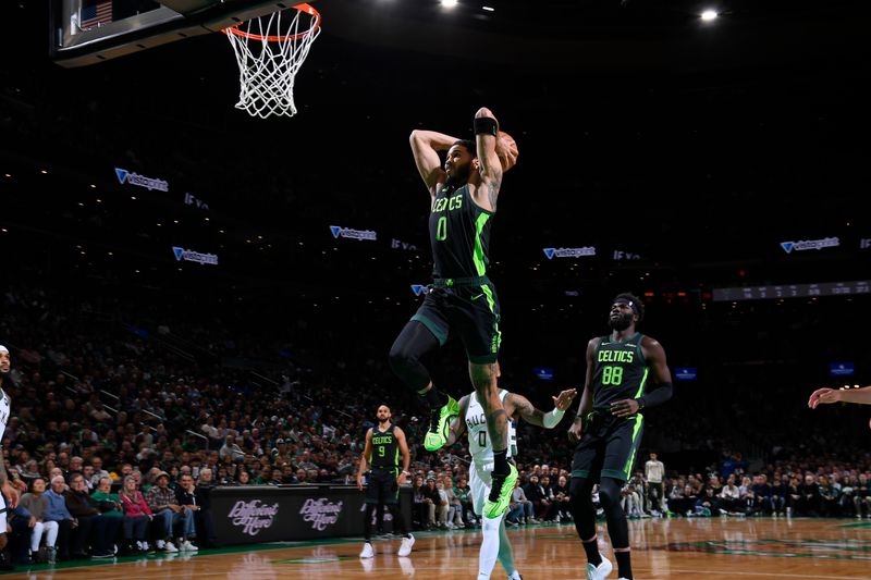 BOSTON, MA - DECEMBER 6: Jayson Tatum #0 of the Boston Celtics drives to the basket during the game against the Milwaukee Bucks on December 6, 2024 at TD Garden in Boston, Massachusetts. NOTE TO USER: User expressly acknowledges and agrees that, by downloading and/or using this Photograph, user is consenting to the terms and conditions of the Getty Images License Agreement. Mandatory Copyright Notice: Copyright 2024 NBAE (Photo by Brian Babineau/NBAE via Getty Images)