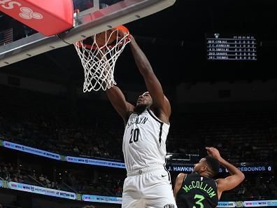 NEW ORLEANS, LA - JANUARY 2: Day'Ron Sharpe #20 of the Brooklyn Nets drives to the basket during the game against the New Orleans Pelicans on January 2, 2024 at the Smoothie King Center in New Orleans, Louisiana. NOTE TO USER: User expressly acknowledges and agrees that, by downloading and or using this Photograph, user is consenting to the terms and conditions of the Getty Images License Agreement. Mandatory Copyright Notice: Copyright 2024 NBAE (Photo by Layne Murdoch Jr./NBAE via Getty Images)