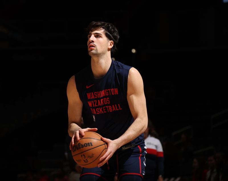 WASHINGTON, DC -? FEBRUARY 7: Deni Avdija #8 of the Washington Wizards warms up before the game against the Cleveland Cavaliers on February 7, 2024 at Capital One Arena in Washington, DC. NOTE TO USER: User expressly acknowledges and agrees that, by downloading and or using this Photograph, user is consenting to the terms and conditions of the Getty Images License Agreement. Mandatory Copyright Notice: Copyright 2024 NBAE (Photo by Stephen Gosling/NBAE via Getty Images)