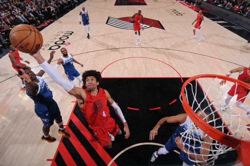 PORTLAND, OR - FEBRUARY 13:  Matisse Thybulle #4 of the Portland Trail Blazers grabs the rebound during the game on February 13, 2024 at the Moda Center Arena in Portland, Oregon. NOTE TO USER: User expressly acknowledges and agrees that, by downloading and or using this photograph, user is consenting to the terms and conditions of the Getty Images License Agreement. Mandatory Copyright Notice: Copyright 2024 NBAE (Photo by Cameron Browne/NBAE via Getty Images)