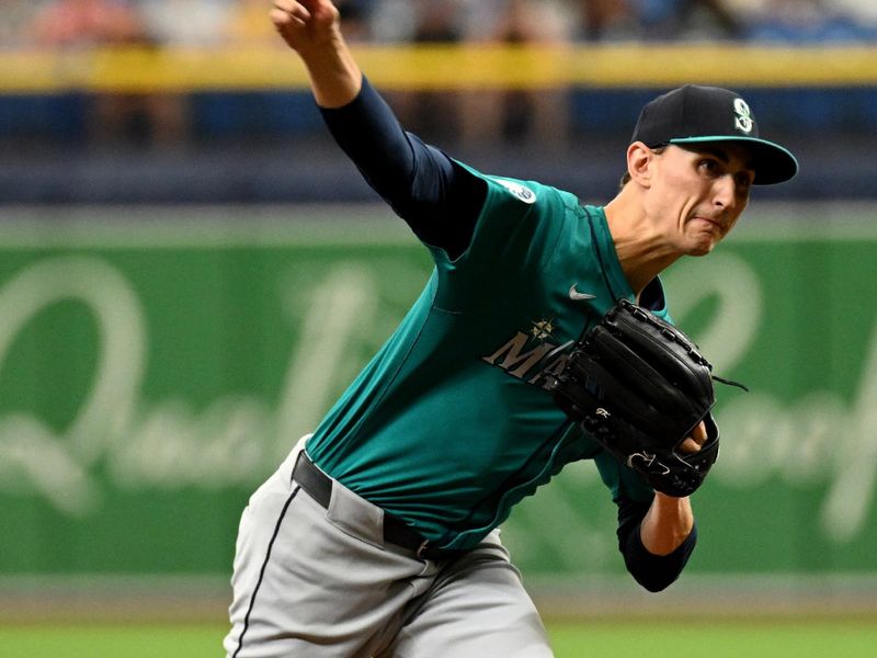 Jun 26, 2024; St. Petersburg, Florida, USA; Seattle Mariners starting pitcher George Kirby (68) throws against the Tampa Bay Rays in the first inning at Tropicana Field. Mandatory Credit: Jonathan Dyer-USA TODAY Sports