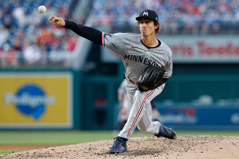 May 21, 2024; Washington, District of Columbia, USA; Minnesota Twins pitcher Joe Ryan (41) pitches against the Washington Nationals during the third inning at Nationals Park. Mandatory Credit: Geoff Burke-USA TODAY Sports