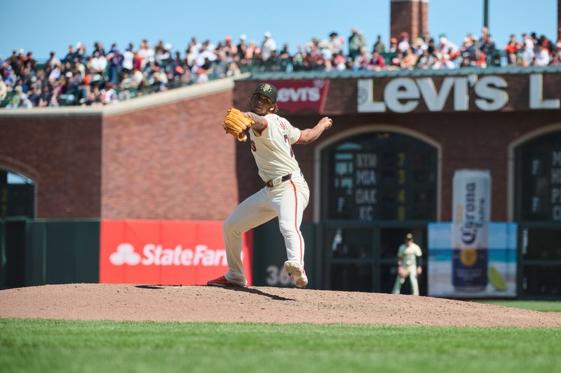 May 19, 2024; San Francisco, California, USA; San Francisco Giants pitcher Camilo Doval (75) throws a pitch against the Colorado Rockies during the ninth inning at Oracle Park. Mandatory Credit: Robert Edwards-USA TODAY Sports