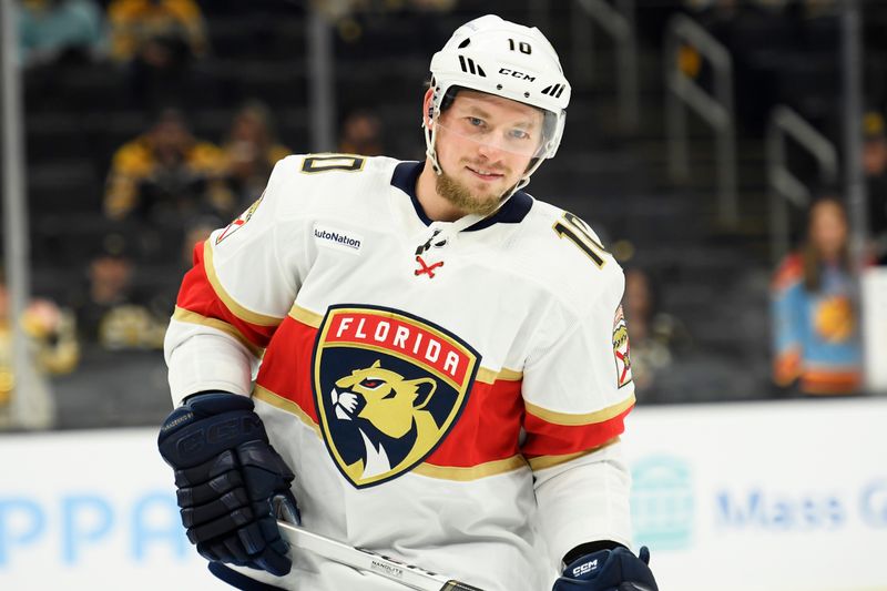 May 17, 2024; Boston, Massachusetts, USA; Florida Panthers right wing Vladimir Tarasenko (10) during warmups prior to game six of the second round of the 2024 Stanley Cup Playoffs against the Boston Bruins at TD Garden. Mandatory Credit: Bob DeChiara-USA TODAY Sports