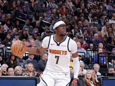 SACRAMENTO, CA - DECEMBER 2: Reggie Jackson #7 of the Denver Nuggets dribbles the ball during the game against the Sacramento Kings on December 2, 2023 at Golden 1 Center in Sacramento, California. NOTE TO USER: User expressly acknowledges and agrees that, by downloading and or using this Photograph, user is consenting to the terms and conditions of the Getty Images License Agreement. Mandatory Copyright Notice: Copyright 2023 NBAE (Photo by Rocky Widner/NBAE via Getty Images)