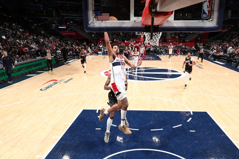 WASHINGTON, DC -? FEBRUARY 26: Jordan Poole #13 of the Washington Wizards drives to basket against the Portland Trail Blazers on February 26, 2025 at Capital One Arena in Washington, DC. NOTE TO USER: User expressly acknowledges and agrees that, by downloading and or using this Photograph, user is consenting to the terms and conditions of the Getty Images License Agreement. Mandatory Copyright Notice: Copyright 2025 NBAE (Photo by Kenny Giarla/NBAE via Getty Images)