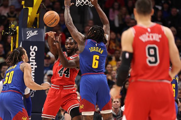 DENVER, COLORADO - NOVEMBER 4: Patrick Williams #44 of the Chicago Bulls looks to pass the ball in the first half of the game against the Denver Nuggets at Ball Arena on November 4, 2023 in Denver, Colorado. NOTE TO USER: User expressly acknowledges and agrees that, by downloading and/or using this Photograph, user is consenting to the terms and conditions of the Getty Images License Agreement. (Photo by Justin Tafoya/Getty Images)