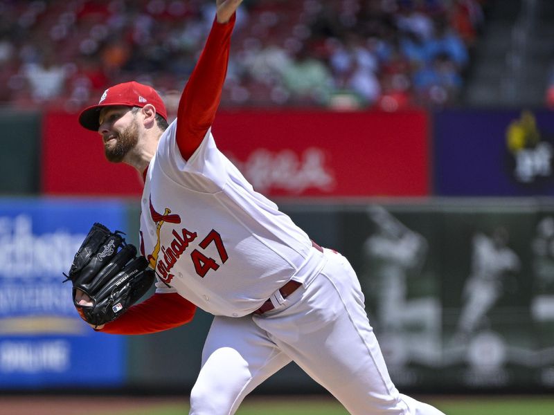 Jun 14, 2023; St. Louis, Missouri, USA;  St. Louis Cardinals starting pitcher Jordan Montgomery (47) pitches against the San Francisco Giants during the second inning at Busch Stadium. Mandatory Credit: Jeff Curry-USA TODAY Sports