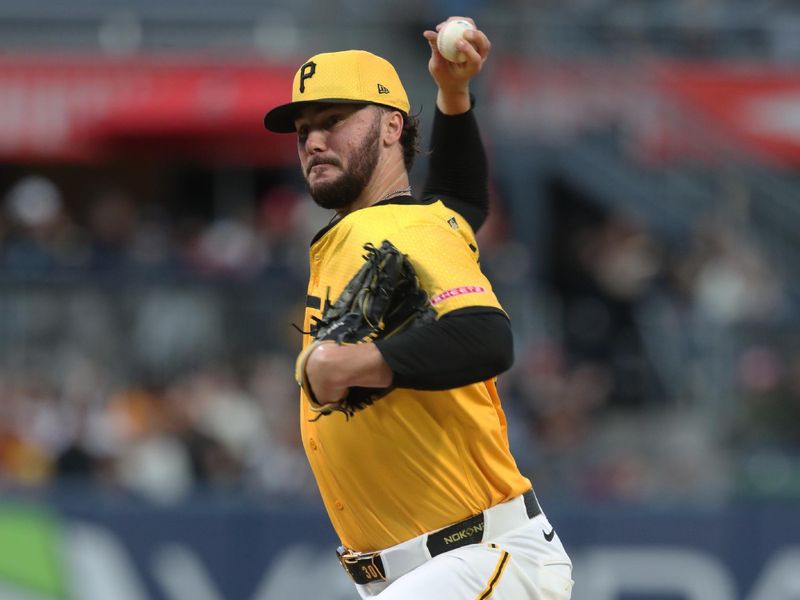 May 23, 2025; Pittsburgh, Pennsylvania, USA;  Pittsburgh Pirates starting pitcher Paul Skenes (30) delivers a pitch against the Milwaukee Brewers during the first inning at PNC Park. Mandatory Credit: Charles LeClaire-Imagn Images