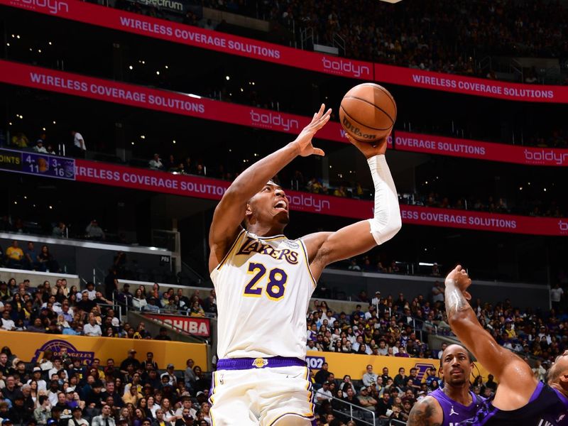 LOS ANGELES, CA - OCTOBER 26: Rui Hachimura #28 of the Los Angeles Lakers drives to the basket during the game against the Sacramento Kings on October 26, 2024 at Crypto.Com Arena in Los Angeles, California. NOTE TO USER: User expressly acknowledges and agrees that, by downloading and/or using this Photograph, user is consenting to the terms and conditions of the Getty Images License Agreement. Mandatory Copyright Notice: Copyright 2024 NBAE (Photo by Adam Pantozzi/NBAE via Getty Images)