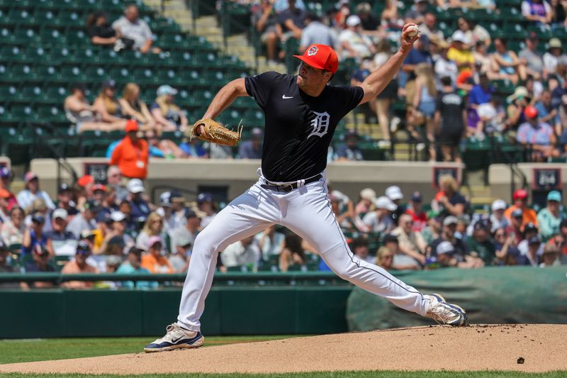 Mar 23, 2024; Lakeland, Florida, USA; Detroit Tigers pitcher Brant Hurter (74) pitches during the first inning against the New York Yankees at Publix Field at Joker Marchant Stadium. Mandatory Credit: Mike Watters-USA TODAY Sports