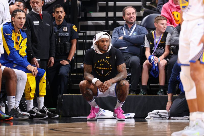 SALT LAKE CITY, UT - OCTOBER 25: Gary Payton II #0 of the Golden State Warriors looks on during the game on October 25, 2024 at Delta Center in Salt Lake City, Utah. NOTE TO USER: User expressly acknowledges and agrees that, by downloading and or using this Photograph, User is consenting to the terms and conditions of the Getty Images License Agreement. Mandatory Copyright Notice: Copyright 2024 NBAE (Photo by Melissa Majchrzak/NBAE via Getty Images)