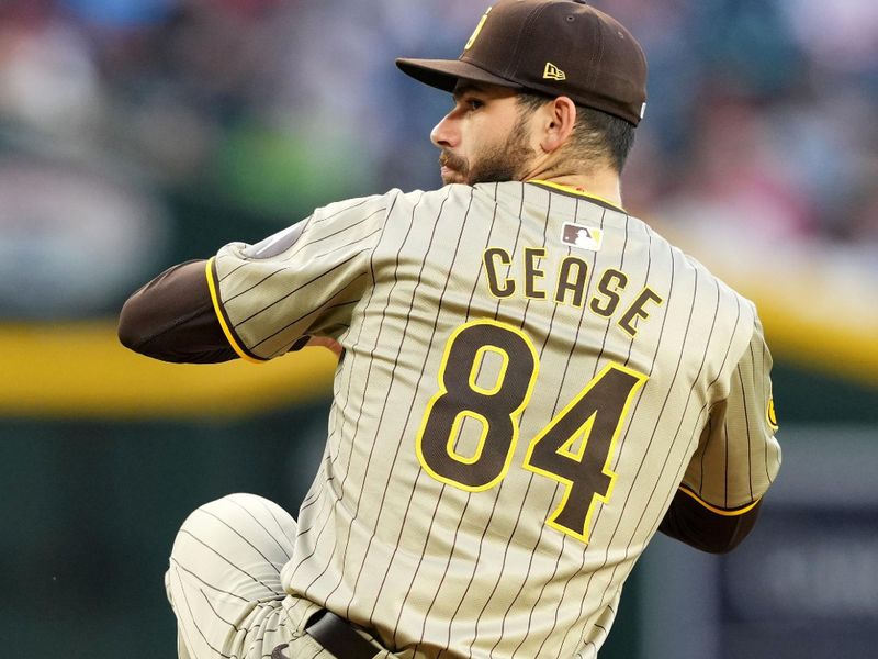 May 3, 2024; Phoenix, Arizona, USA; San Diego Padres pitcher Dylan Cease (84) pitches against the Arizona Diamondbacks during the first inning at Chase Field. Mandatory Credit: Joe Camporeale-USA TODAY Sports