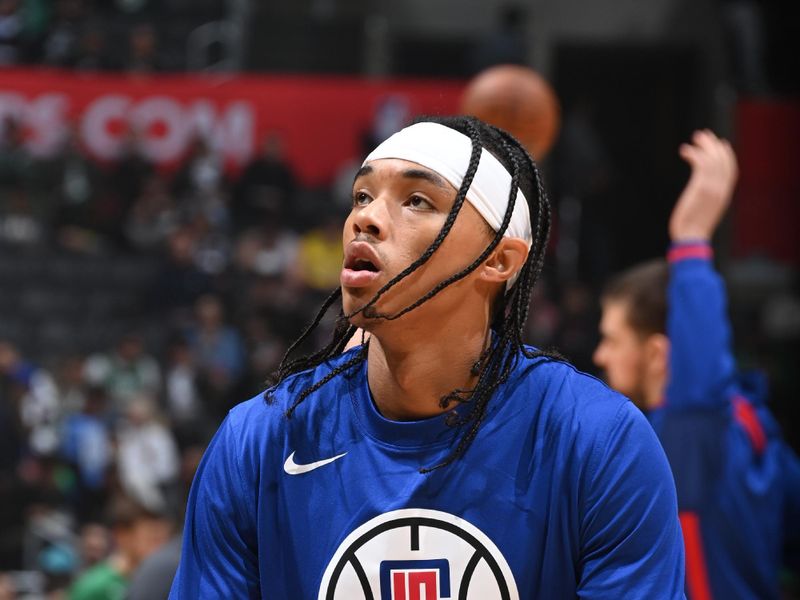 LOS ANGELES, CA - DECEMBER 12: Brandon Boston Jr. #4 of the LA Clippers warms up before the game against the Boston Celtics on December 12, 2022 at Crypto.Com Arena in Los Angeles, California. NOTE TO USER: User expressly acknowledges and agrees that, by downloading and/or using this Photograph, user is consenting to the terms and conditions of the Getty Images License Agreement. Mandatory Copyright Notice: Copyright 2022 NBAE (Photo by Andrew D. Bernstein/NBAE via Getty Images)