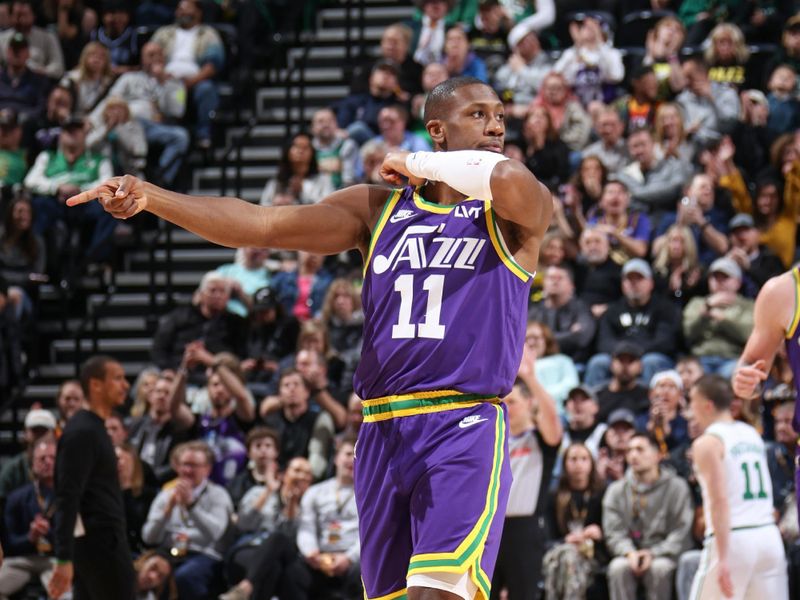 SALT LAKE CITY, UT - MARCH 12:  Kris Dunn #11 of the Utah Jazz celebrates during the game on March 12, 2024 at Delta Center in Salt Lake City, Utah. NOTE TO USER: User expressly acknowledges and agrees that, by downloading and or using this Photograph, User is consenting to the terms and conditions of the Getty Images License Agreement. Mandatory Copyright Notice: Copyright 2024 NBAE (Photo by Melissa Majchrzak/NBAE via Getty Images)