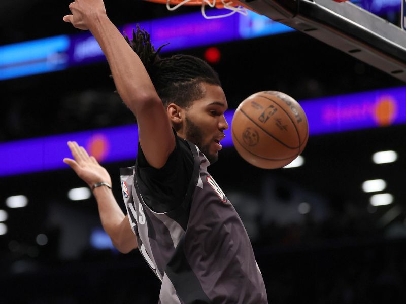 NEW YORK, NEW YORK - FEBRUARY 10: Ziaire Williams #8 of the Brooklyn Nets dunks in the first half against the Charlotte Hornets at Barclays Center on February 10, 2025 in the Brooklyn borough of New York City. NOTE TO USER: User expressly acknowledges and agrees that, by downloading and or using this photograph, User is consenting to the terms and conditions of the Getty Images License Agreement. (Photo by Elsa/Getty Images)