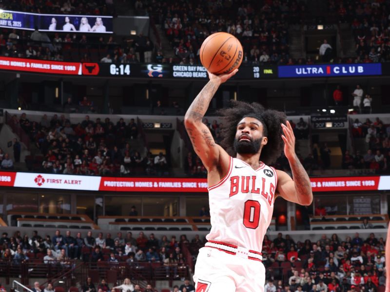 CHICAGO, IL - NOVEMBER 17:  Coby White #0 of the Chicago Bulls shoots the ball during the game against the Houston Rockets  during a regular season game on November 17, 2024 at United Center in Chicago, Illinois. NOTE TO USER: User expressly acknowledges and agrees that, by downloading and or using this photograph, User is consenting to the terms and conditions of the Getty Images License Agreement. Mandatory Copyright Notice: Copyright 2024 NBAE (Photo by Jeff Haynes/NBAE via Getty Images)