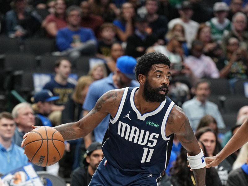 DALLAS, TX - NOVEMBER 8: Kyrie Irving #11 of the Dallas Mavericks looks to pass the ball during the game Phoenix Suns on November 6, 2024 at the American Airlines Center in Dallas, Texas. NOTE TO USER: User expressly acknowledges and agrees that, by downloading and or using this photograph, User is consenting to the terms and conditions of the Getty Images License Agreement. Mandatory Copyright Notice: Copyright 2024 NBAE (Photo by Glenn James/NBAE via Getty Images)