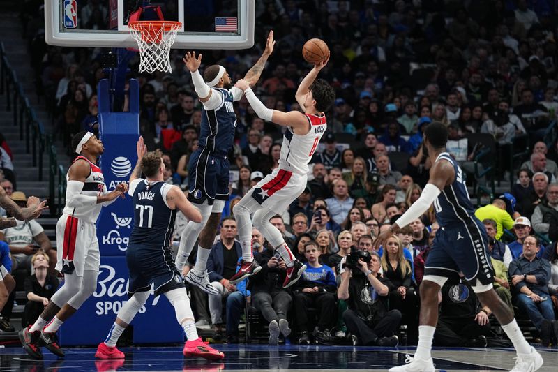 DALLAS, TX - FEBRUARY 12: Deni Avdija #8 of the Washington Wizards drives to the basket during the game against the Dallas Mavericks on February 12, 2024 at the American Airlines Center in Dallas, Texas. NOTE TO USER: User expressly acknowledges and agrees that, by downloading and or using this photograph, User is consenting to the terms and conditions of the Getty Images License Agreement. Mandatory Copyright Notice: Copyright 2024 NBAE (Photo by Glenn James/NBAE via Getty Images)