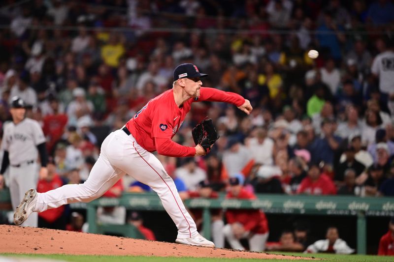 Jun 14, 2024; Boston, Massachusetts, USA; Boston Red Sox pitcher Cam Booser (71) pitches against the New York Yankees during the fifth inning at Fenway Park. Mandatory Credit: Eric Canha-USA TODAY Sports