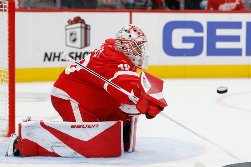 Dec 17, 2025; Detroit, Michigan, USA;  Detroit Red Wings goaltender Cam Talbot (39) makes the save in the third period against the Utah Mammoth at Little Caesars Arena. Mandatory Credit: Rick Osentoski-Imagn Images