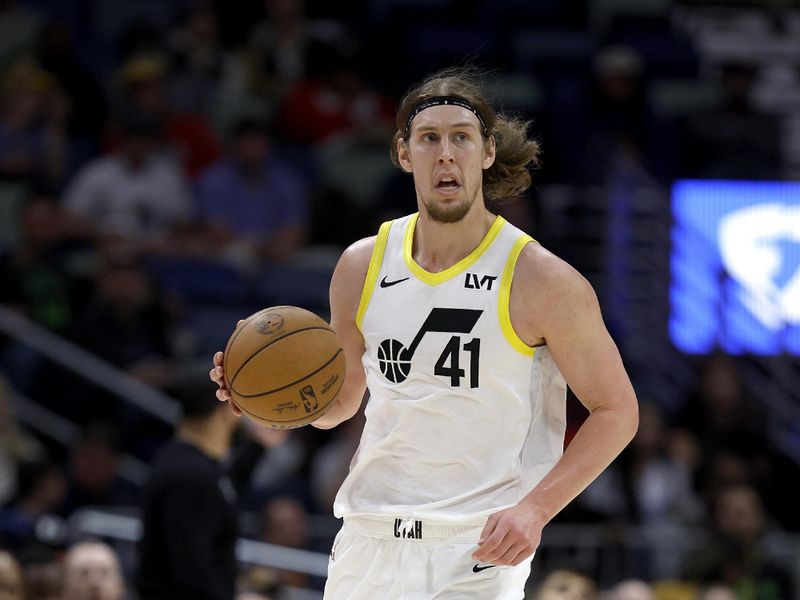 NEW ORLEANS, LOUISIANA - JANUARY 23: Kelly Olynyk #41 of the Utah Jazz dribbles the ball down court during the second quarter an NBA game against the New Orleans Pelicans at Smoothie King Center on January 23, 2024 in New Orleans, Louisiana. NOTE TO USER: User expressly acknowledges and agrees that, by downloading and or using this photograph, User is consenting to the terms and conditions of the Getty Images License Agreement. (Photo by Sean Gardner/Getty Images)