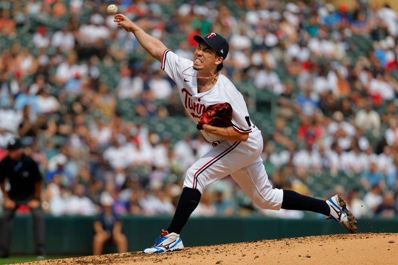 Sep 9, 2023; Minneapolis, Minnesota, USA; Minnesota Twins starting pitcher Kenta Maeda (18) throws to the New York Mets in the third inning at Target Field. Mandatory Credit: Bruce Kluckhohn-USA TODAY Sports