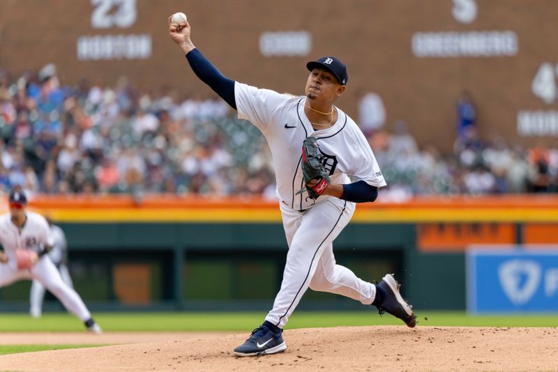 Aug 17, 2024; Detroit, Michigan, USA; Detroit Tigers starting pitcher Keider Montero (54) delivers in the first inning against the New York Yankees at Comerica Park. Mandatory Credit: David Reginek-USA TODAY Sports