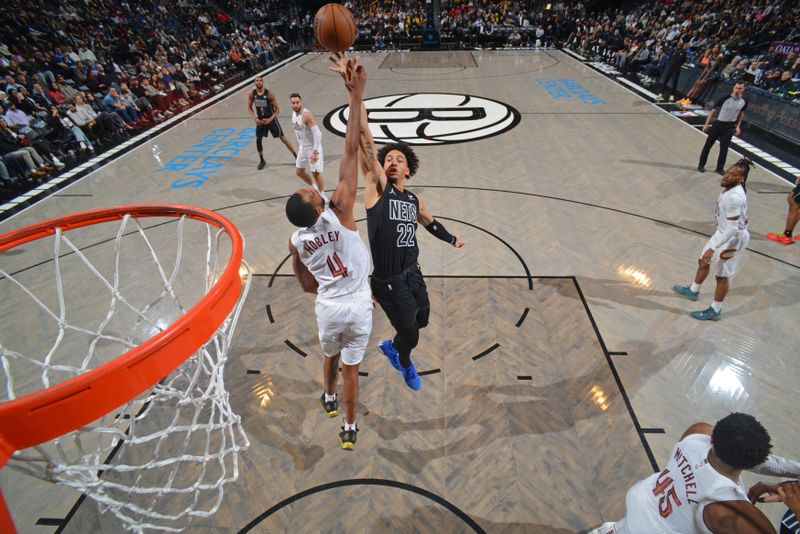 BROOKLYN, NY - FEBRUARY 8: Jalen Wilson #22 of the Brooklyn Nets shoots the ball during the game against the Cleveland Cavaliers on February 8, 2024 at Barclays Center in Brooklyn, New York. NOTE TO USER: User expressly acknowledges and agrees that, by downloading and or using this Photograph, user is consenting to the terms and conditions of the Getty Images License Agreement. Mandatory Copyright Notice: Copyright 2024 NBAE (Photo by Jesse D. Garrabrant/NBAE via Getty Images)