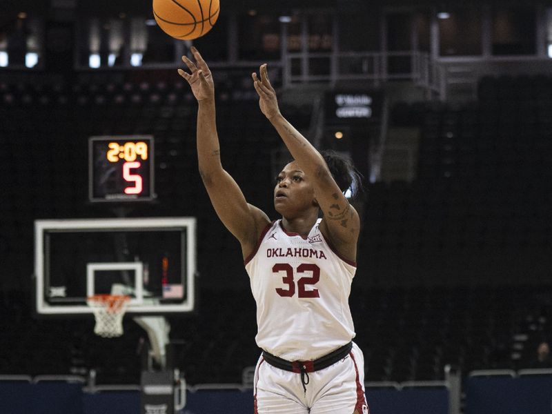 Mar 9, 2024; Kansas City, MO, USA; Oklahoma Sooners forward Sahara Williams (32) shoots the ball against the Texas Christian Horned Frogs during the second half at T-Mobile Center. Mandatory Credit: Amy Kontras-USA TODAY Sports