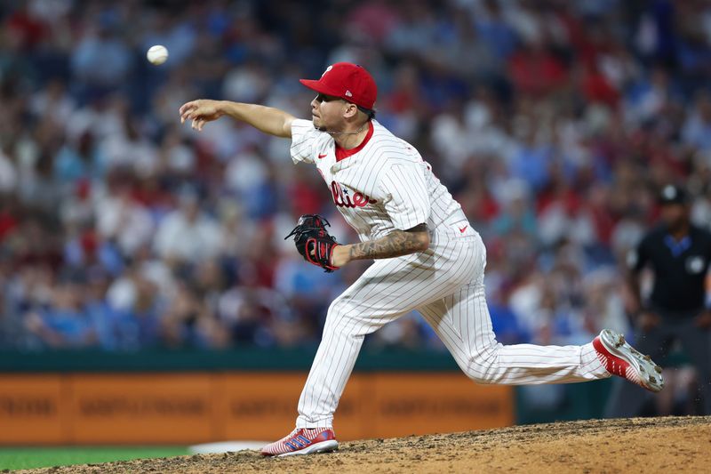 Jul 30, 2024; Philadelphia, Pennsylvania, USA; Philadelphia Phillies pitcher Orion Kerkering (50) throws a pitch during the twelfth inning against the New York Yankees at Citizens Bank Park. Mandatory Credit: Bill Streicher-USA TODAY Sports