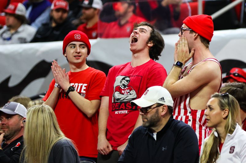 Feb 19, 2023; Raleigh, North Carolina, USA; North Carolina State Wolfpack fans cheer before the first half of the game against North Carolina Tar Heels at PNC Arena. Mandatory Credit: Jaylynn Nash-USA TODAY Sports