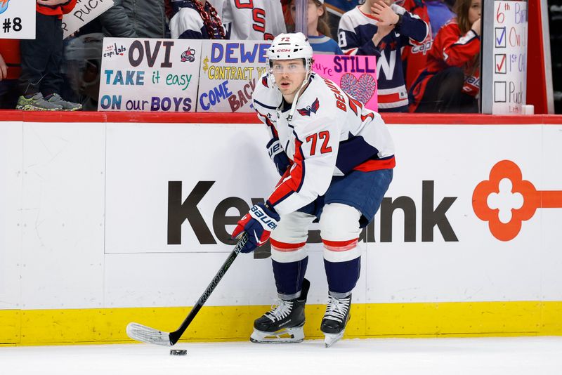 Jan 19, 2026; Denver, Colorado, USA; Washington Capitals left wing Anthony Beauvillier (72) before the game against the Colorado Avalanche at Ball Arena. Mandatory Credit: Isaiah J. Downing-Imagn Images