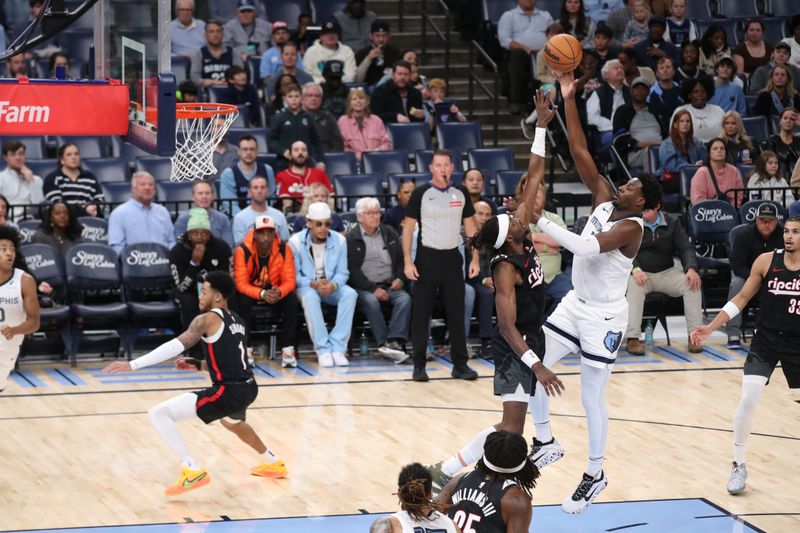 MEMPHIS, TN - NOVEMBER 25: Jaren Jackson Jr. #13 of the Memphis Grizzlies shoots the ball during the game against the Portland Trail Blazers on November 25, 2024 at FedExForum in Memphis, Tennessee. NOTE TO USER: User expressly acknowledges and agrees that, by downloading and or using this photograph, User is consenting to the terms and conditions of the Getty Images License Agreement. Mandatory Copyright Notice: Copyright 2024 NBAE (Photo by Joe Murphy/NBAE via Getty Images)