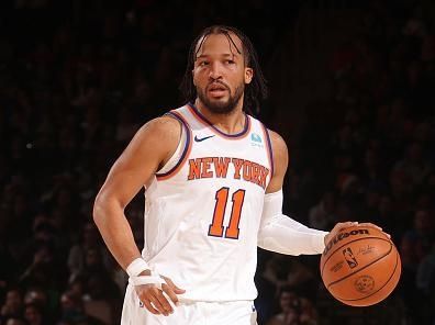 NEW YORK, NY - DECEMBER 25: Jalen Brunson #11 of the New York Knicks looks on during the game against the Milwaukee Bucks on December 25, 2023 at Madison Square Garden in New York City, New York.  NOTE TO USER: User expressly acknowledges and agrees that, by downloading and or using this photograph, User is consenting to the terms and conditions of the Getty Images License Agreement. Mandatory Copyright Notice: Copyright 2023 NBAE  (Photo by Nathaniel S. Butler/NBAE via Getty Images)