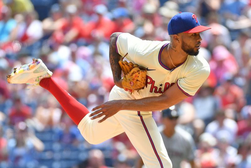 Jun 23, 2024; Philadelphia, Pennsylvania, USA; Philadelphia Phillies pitcher Cristopher Sánchez (61) throws a pitch during the first inning against the Arizona Diamondbacks at Citizens Bank Park. Mandatory Credit: Eric Hartline-USA TODAY Sports