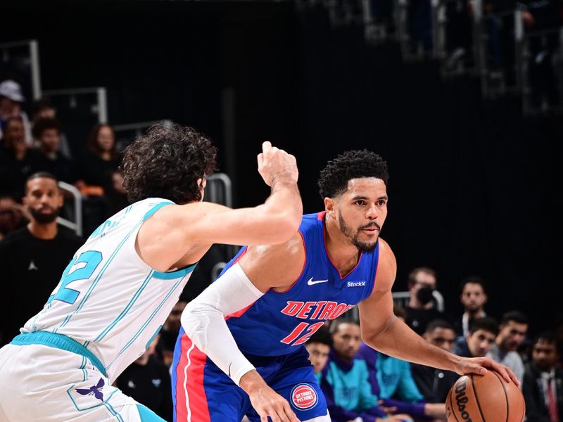 DETROIT, MI - JANUARY 3: Tobias Harris #12 of the Detroit Pistons dribbles the ball during the game against the Charlotte Hornets on January 3, 2025 at Little Caesars Arena in Detroit, Michigan. NOTE TO USER: User expressly acknowledges and agrees that, by downloading and/or using this photograph, User is consenting to the terms and conditions of the Getty Images License Agreement. Mandatory Copyright Notice: Copyright 2025 NBAE (Photo by Chris Schwegler/NBAE via Getty Images)
