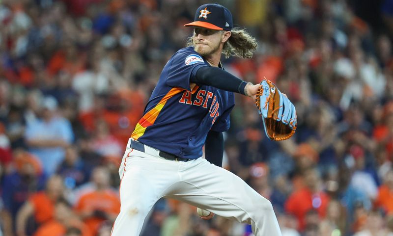 Apr 14, 2024; Houston, Texas, USA; Houston Astros pitcher Josh Hader (71) delivers a pitch during the ninth inning against the Texas Rangers at Minute Maid Park. Mandatory Credit: Troy Taormina-USA TODAY Sports