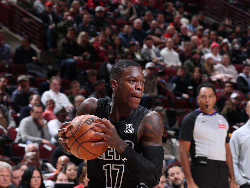 CHICAGO, IL - DECEMBER 2: Dennis Schroder #17 of the Brooklyn Nets handles the ball during the game against the Chicago Bulls on December 2, 2024 at United Center in Chicago, Illinois. NOTE TO USER: User expressly acknowledges and agrees that, by downloading and or using this photograph, User is consenting to the terms and conditions of the Getty Images License Agreement. Mandatory Copyright Notice: Copyright 2024 NBAE (Photo by Jeff Haynes/NBAE via Getty Images)