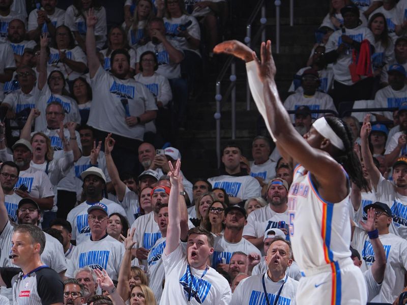 OKLAHOMA CITY, OK - MAY 20: Fans cheer during the game between the Minnesota Timberwolves and the Oklahoma City Thunder during Game One of the Western Conference Finals on May 20, 2025 at Paycom Center in Oklahoma City, Oklahoma. NOTE TO USER: User expressly acknowledges and agrees that, by downloading and or using this photograph, User is consenting to the terms and conditions of the Getty Images License Agreement. Mandatory Copyright Notice: Copyright 2025 NBAE (Photo by Garrett Ellwood/NBAE via Getty Images)