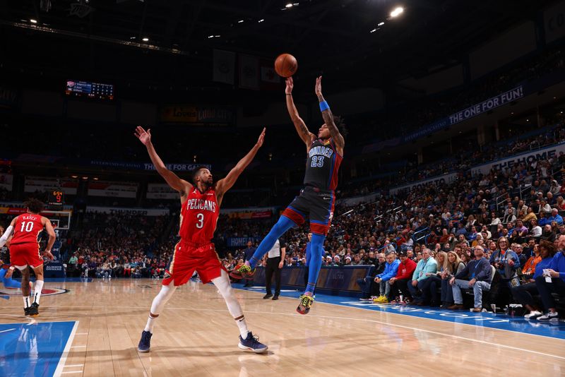 OKLAHOMA CITY, OK - DECEMBER 23: Tre Mann #23 of the Oklahoma City Thunder shoots the ball during the game against the New Orleans Pelicans on December 23, 2022 at Paycom Arena in Oklahoma City, Oklahoma. NOTE TO USER: User expressly acknowledges and agrees that, by downloading and or using this photograph, User is consenting to the terms and conditions of the Getty Images License Agreement. Mandatory Copyright Notice: Copyright 2022 NBAE (Photo by Zach Beeker/NBAE via Getty Images)