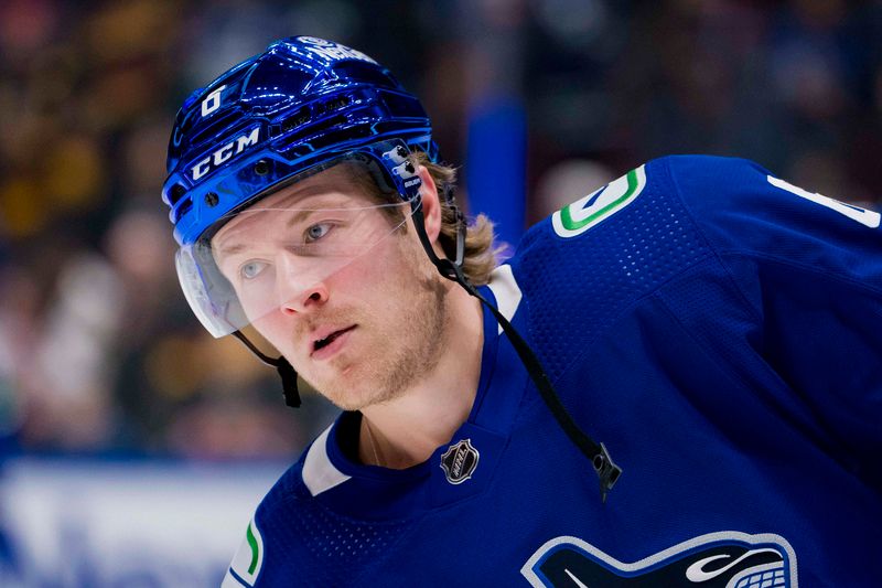 Jan 24, 2024; Vancouver, British Columbia, CAN; Vancouver Canucks forward Brock Boeser (6) skates during warm up prior to a game against the St. Louis Blues at Rogers Arena.  Mandatory Credit: Bob Frid-USA TODAY Sports