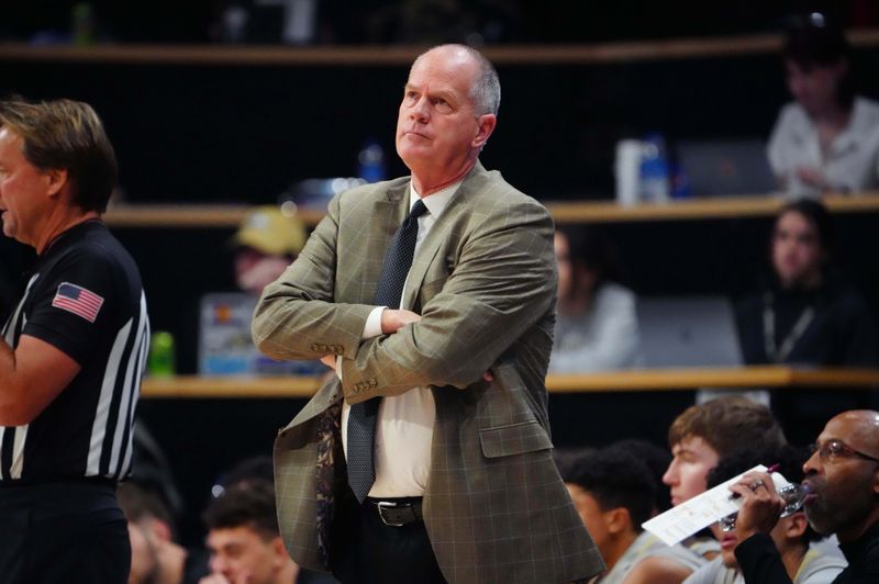 Jan 22, 2023; Boulder, Colorado, USA; Colorado Buffaloes head coach Tad Boyle during in the first half at the CU Events Center. Mandatory Credit: Ron Chenoy-USA TODAY Sports