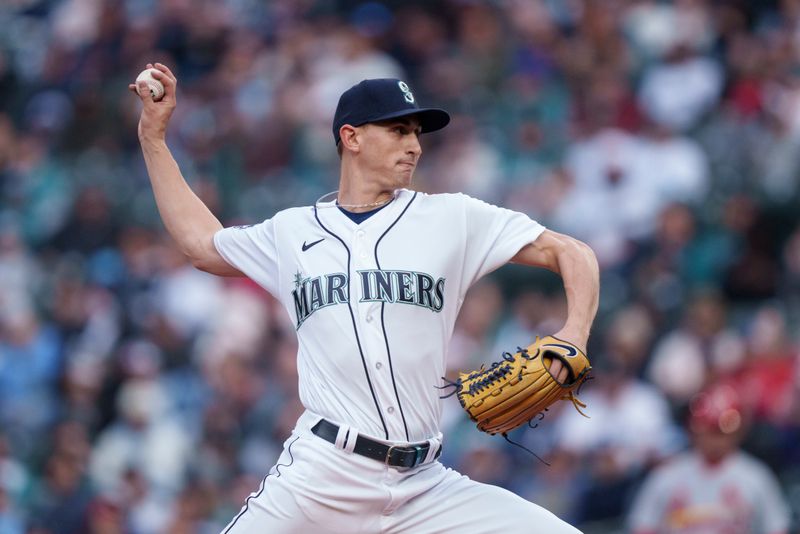 Apr 21, 2023; Seattle, Washington, USA; Seattle Mariners starter George Kirby (68) delivers a pitch during the first inning against the St. Louis Cardinals at T-Mobile Park. Mandatory Credit: Stephen Brashear-USA TODAY Sports