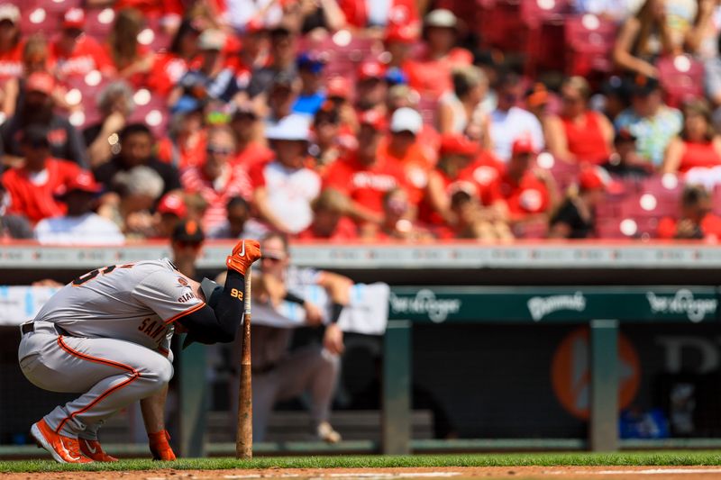 Aug 4, 2024; Cincinnati, Ohio, USA; San Francisco Giants third baseman Matt Chapman (26) reacts after a play in the second inning against the Cincinnati Reds at Great American Ball Park. Mandatory Credit: Katie Stratman-USA TODAY Sports