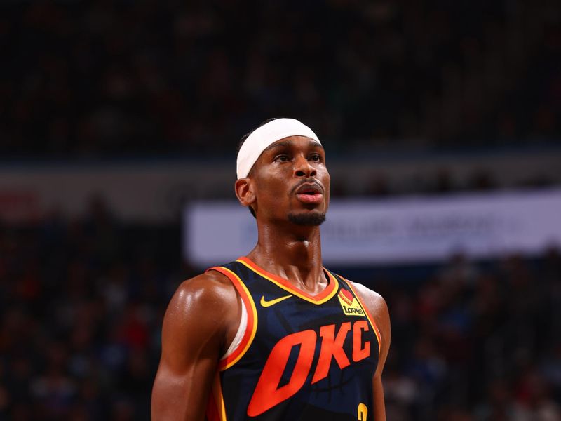 OKLAHOMA CITY, OK - FEBRUARY 4:  Shai Gilgeous-Alexander #2 of the Oklahoma City Thunder shoots a free throw during the game on February 4, 2024 at Paycom Arena in Oklahoma City, Oklahoma. NOTE TO USER: User expressly acknowledges and agrees that, by downloading and or using this photograph, User is consenting to the terms and conditions of the Getty Images License Agreement. Mandatory Copyright Notice: Copyright 2024 NBAE (Photo by Zach Beeker/NBAE via Getty Images)