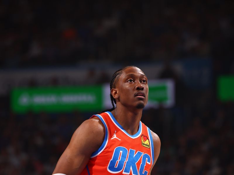 OKLAHOMA CITY, OK - MARCH 29:  Jalen Williams #8 of the Oklahoma City Thunder shoots a free throw during the game against the Phoenix Suns on March 29, 2024 at Paycom Arena in Oklahoma City, Oklahoma. NOTE TO USER: User expressly acknowledges and agrees that, by downloading and or using this photograph, User is consenting to the terms and conditions of the Getty Images License Agreement. Mandatory Copyright Notice: Copyright 2024 NBAE (Photo by Zach Beeker/NBAE via Getty Images)